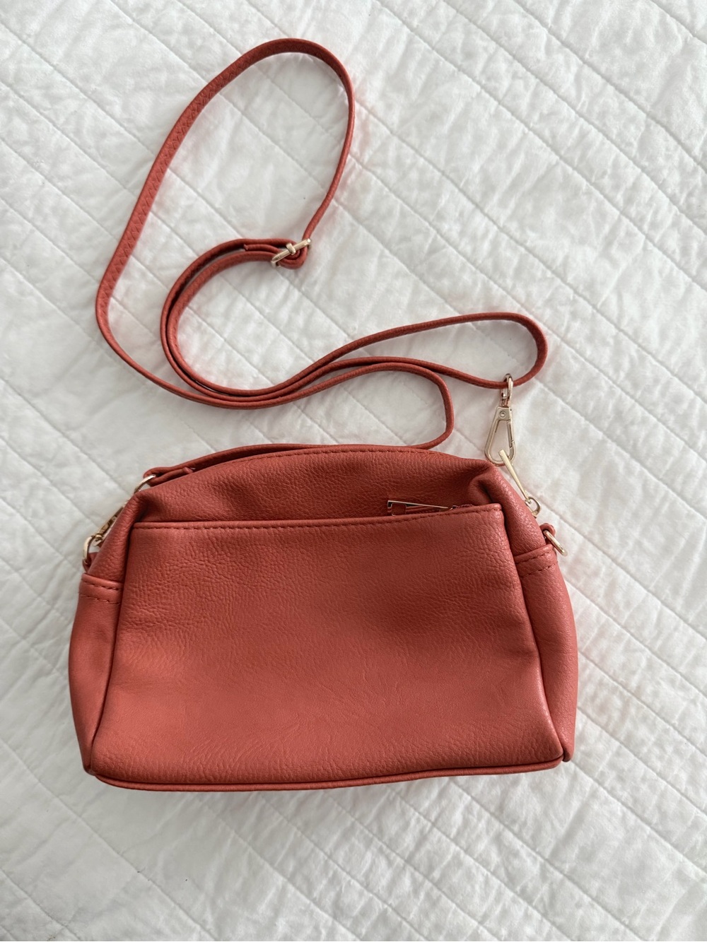 Triple Zip Orange Crossbody Bag